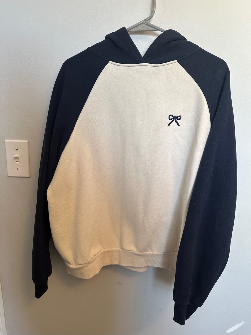 Edikted Cream & Navy Raglan Hoodie with Bow Logo